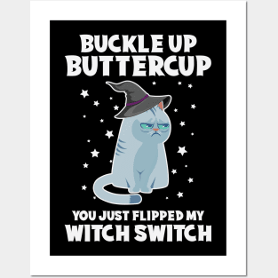 Grumpy Witch Cat Funny Halloween Gift For Cat Lovers Posters and Art